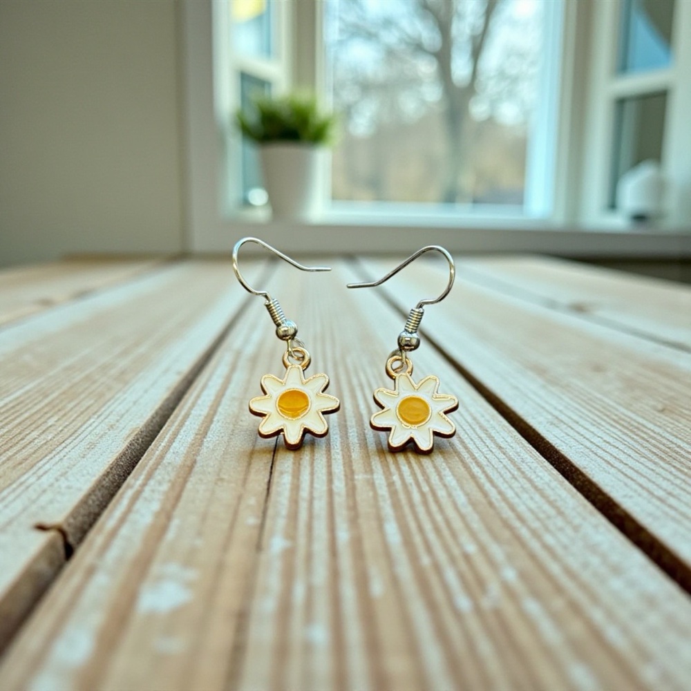 Daisy Drop Earrings in Yellow and White - Picture 3 of 4